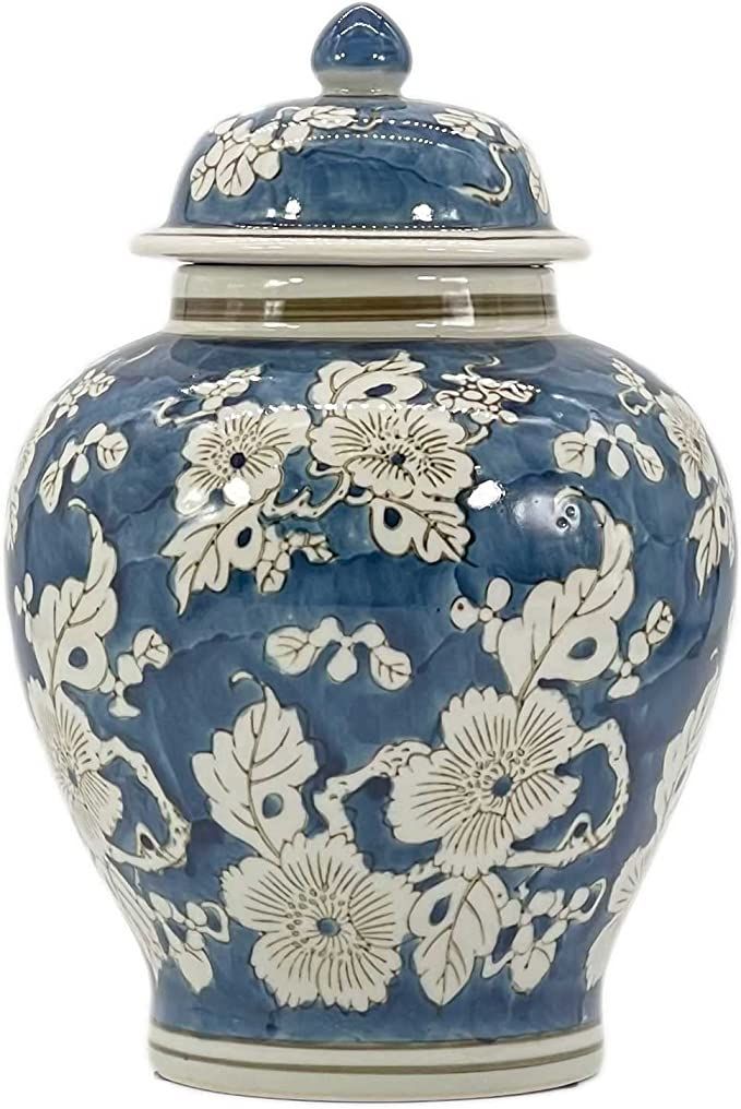 Galt International Blue and White Flower Chinoiserie Jar 12" w/Lid - Ginger Jar, Tea Storage, Dec... | Amazon (US)