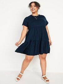 Short-Sleeve Tiered Slub-Knit Mini Swing Dress for Women | Old Navy (US)