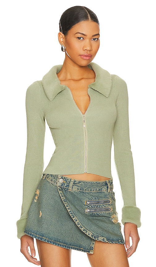 MORE TO COME Natalie Knit Zip Cardigan in Sage. - size L | Revolve Clothing (Global)