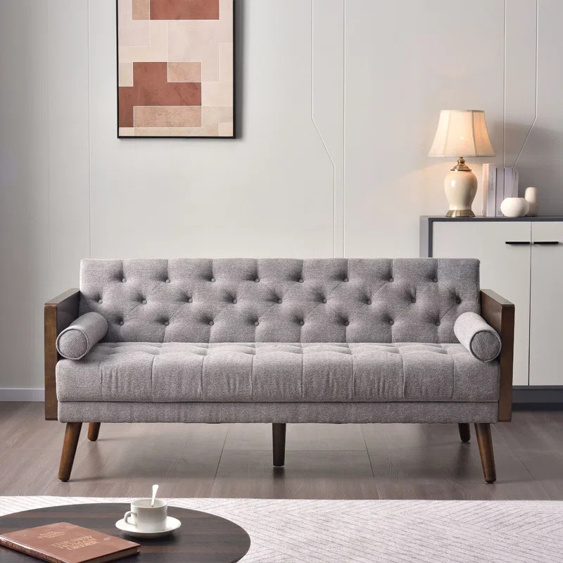 Gurjas 70-Inch Sofa Bed - Gray Cotton, Modern Tuxedo Arm Design, Solid Wood | Wayfair North America