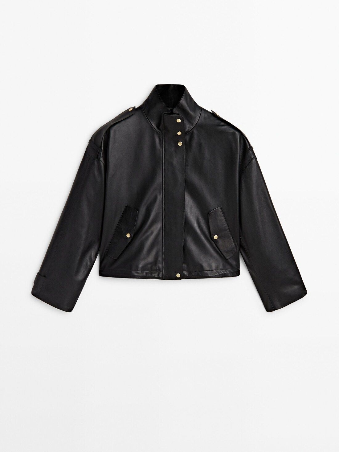 Nappa leather jacket with gold-toned snap buttons | Massimo Dutti UK