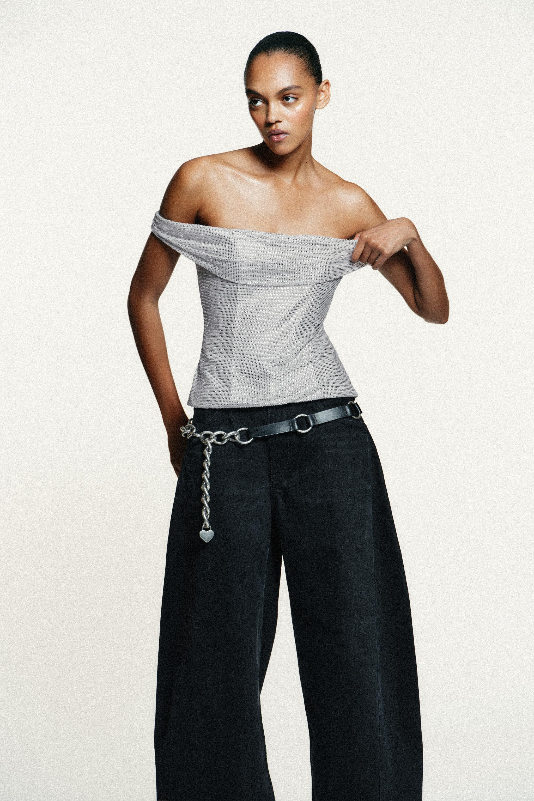 DRAPED RHINESTONE MESH TOP | Zara US