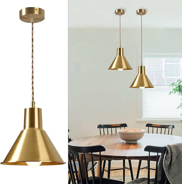 KCO Lighting Brushed Gold Pendant Lighting Modern Cone Pendant Light Brass Mini Hanging Kitchen I... | Amazon (US)