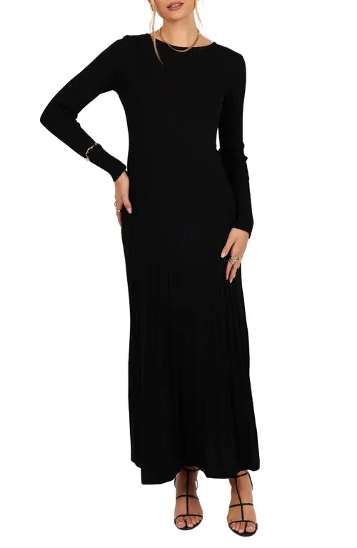 Petal & Pup Alison Long Sleeve Rib Maxi Dress in Black at Nordstrom, Size X-Small | Nordstrom