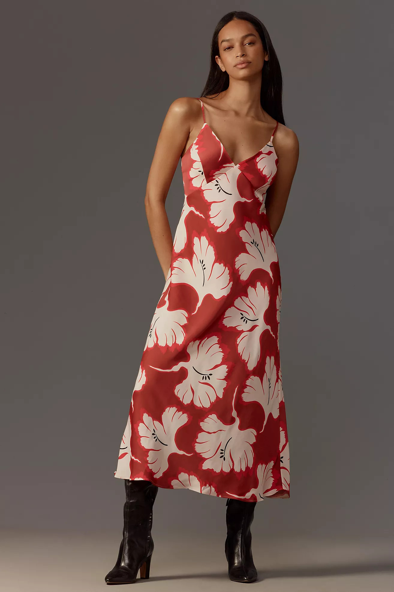 By Anthropologie Sleeveless V-Neck Slip Midi Dress | Anthropologie (US)