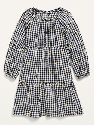 Tiered Printed Long-Sleeve Button-Front All-Day Dress for Girls | Old Navy (US)
