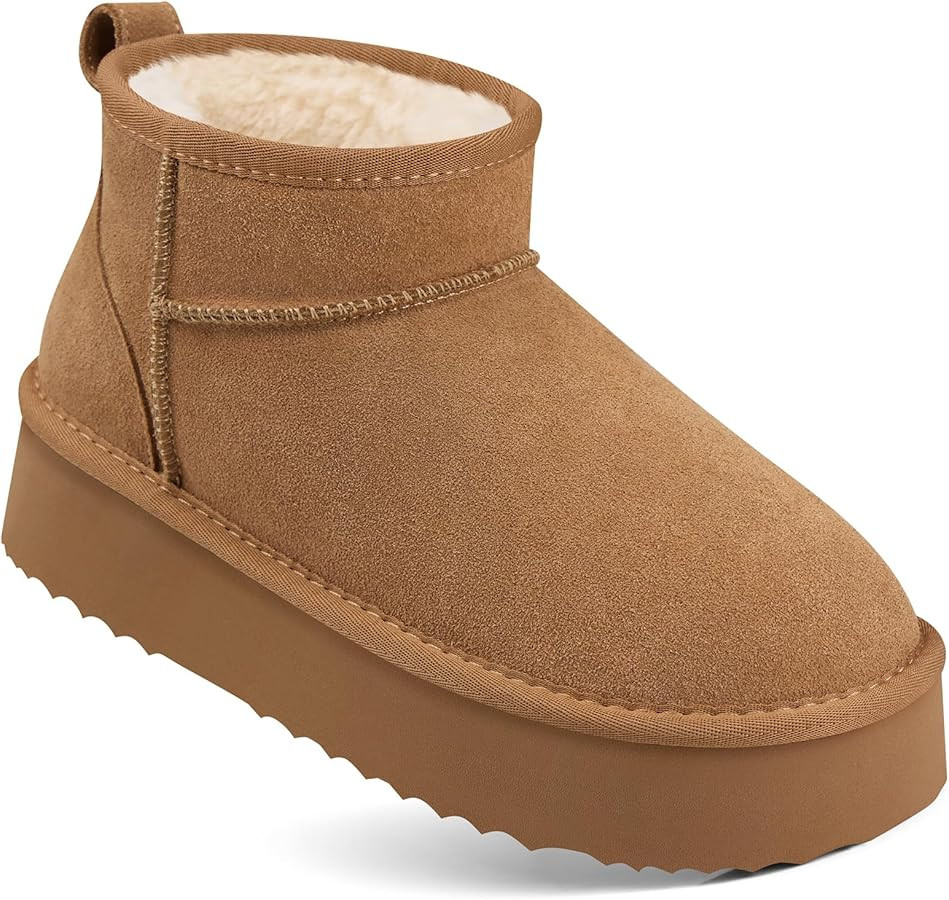 TEMOFON Snow Ankle Boots for Women: Genuine Suede Leather Platform Winter Fur Boots Waterproof Co... | Amazon (US)