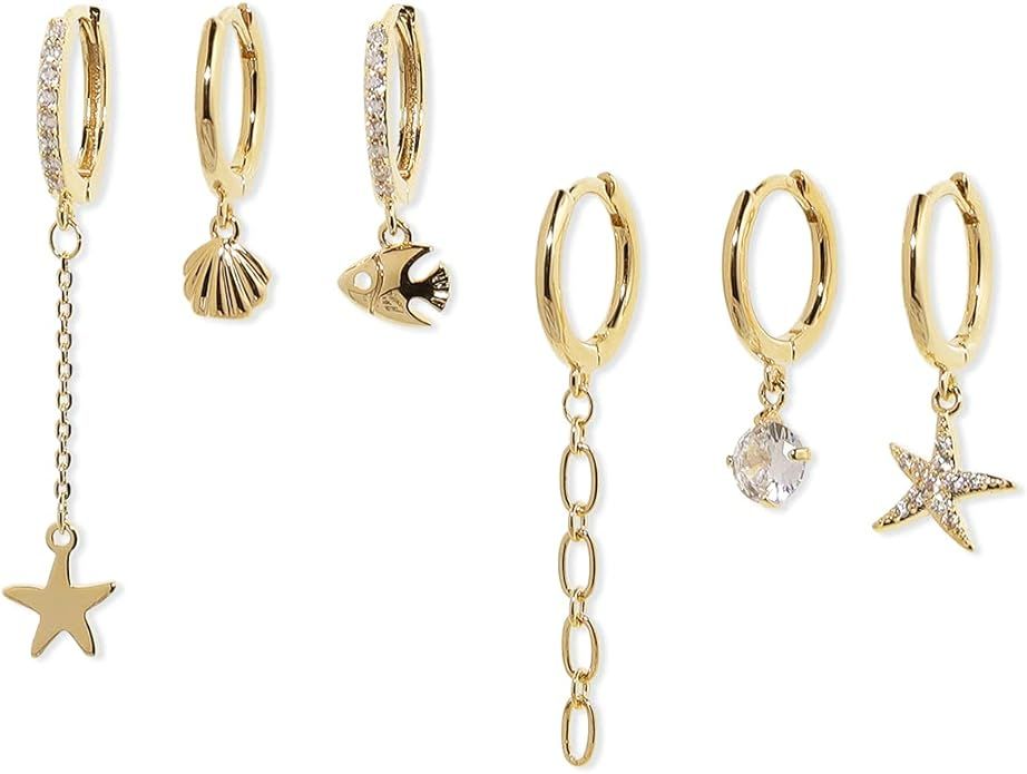 Sonateomber Trendy Summer Gold Small Hoops Huggie Earrings for Women Teen Girls - Cute Fun Asymme... | Amazon (US)