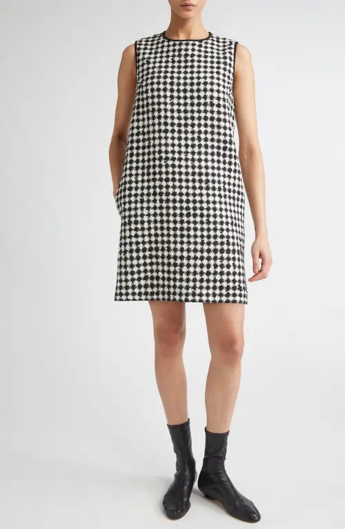 Max Mara Studio Moschea Houndstooth Tweed Shift Dress in White/Black at Nordstrom, Size 0 | Nordstrom