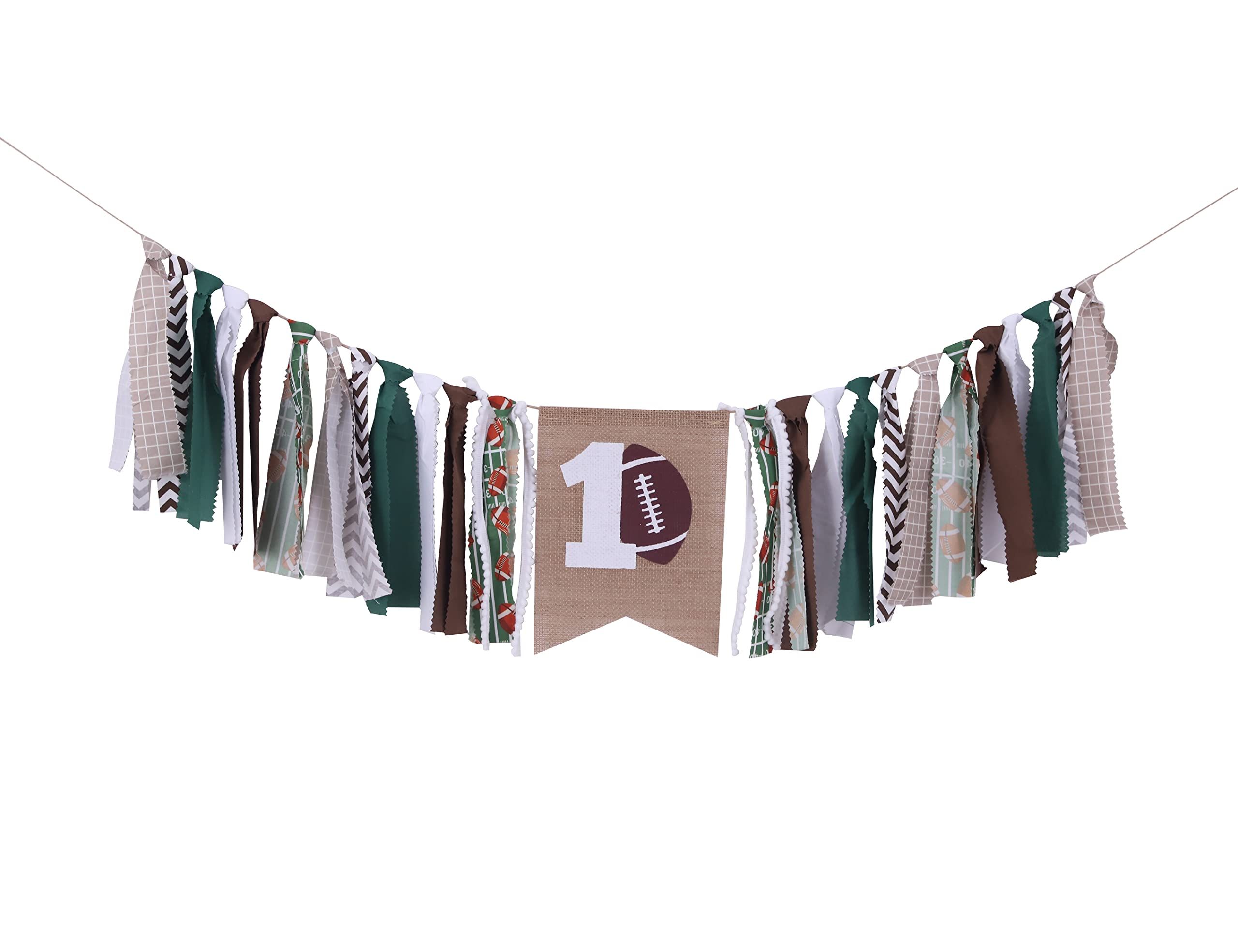 Football First Birthday Outfit High Chair Banner - 1st Birthday Highchair Banner Boy， Green White Br | Amazon (US)