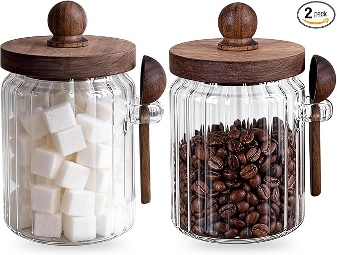 2 Pack Brown Sugar Keeper Bowl with Lid and Spoon, Farmhouse Style Coffee canister - Food Storage... | Amazon (US)