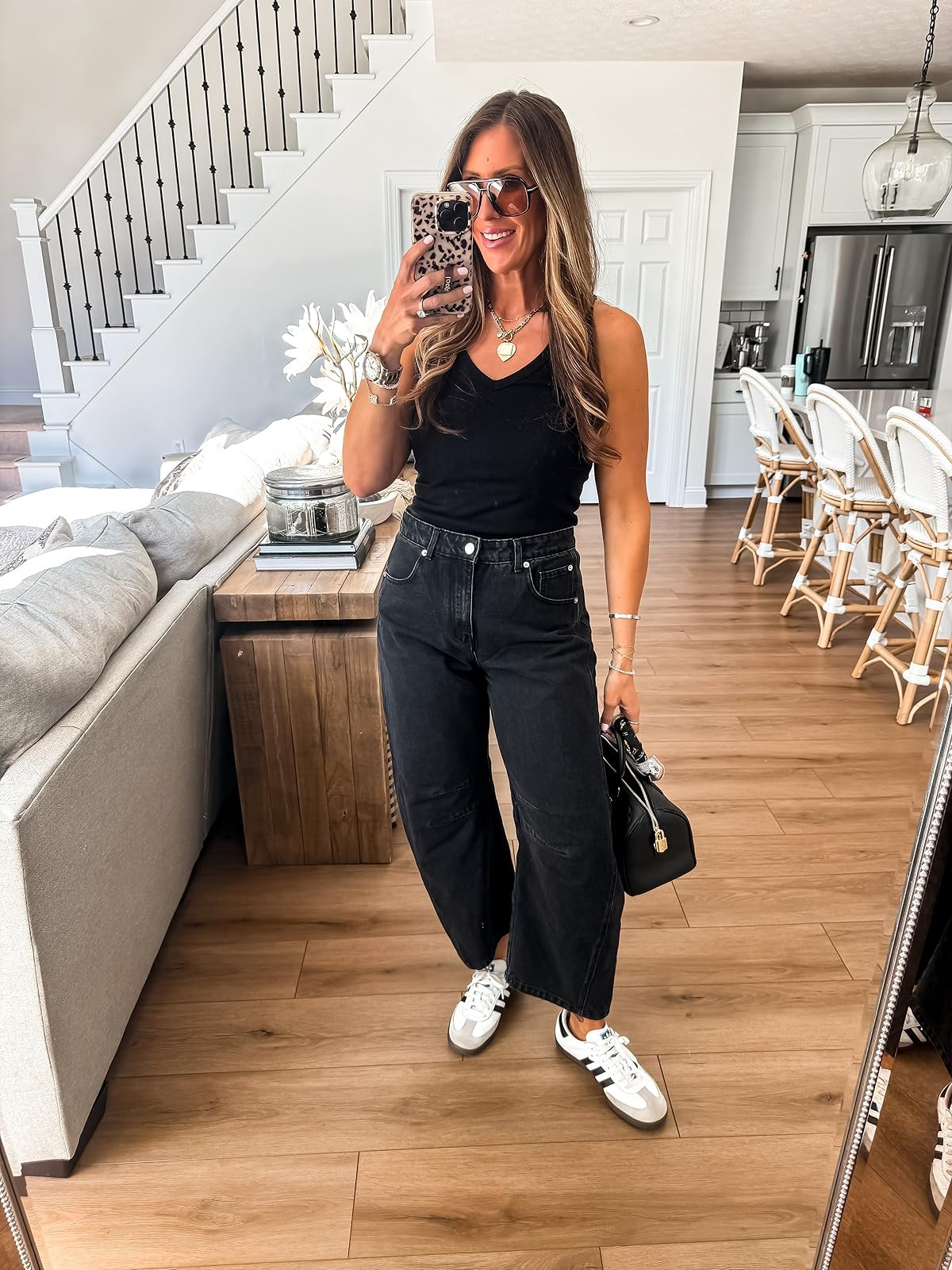 The perfect everyday elevated casual outfit. Loving these jeans so comfortable and flattering. Mom approved style for sure! 
Mom life elevated everyday wear black jeans comfortable chic wear outfit of the day everyday tank top mom jeans Themominstyle 

#LTKdayinmylife #LTKmomlife #LTKootd