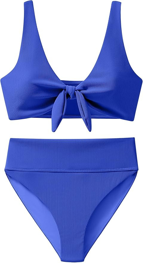ANRABESS Women’s High Waisted Bikini Set, Ribbed Tie Knot Swimsuit, Trendy Summer Beach Pool Va... | Amazon (US)