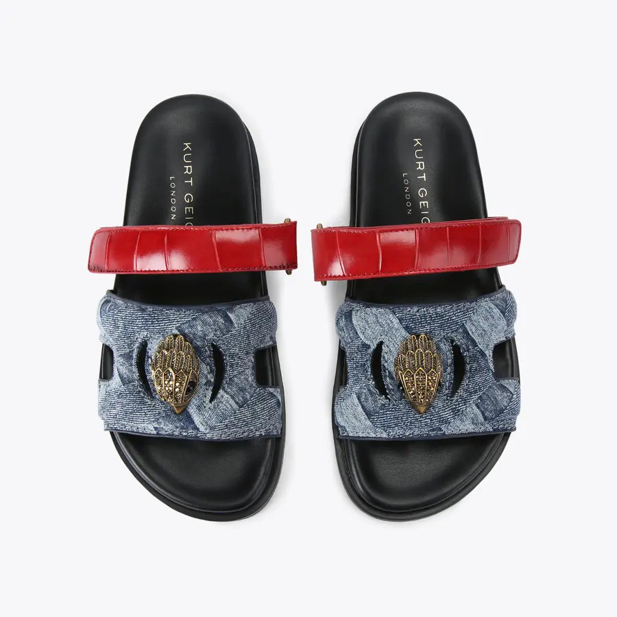 Product: Meena Eagle Slide, Brand: Kurt Geiger London, Colour: blue, Price: $98.00 Line Number: 7... | Kurt Geiger US
