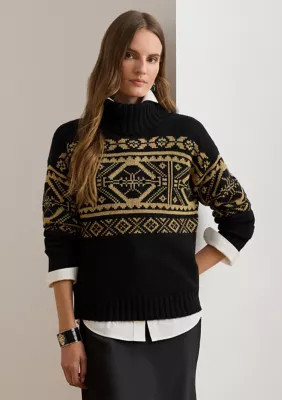 Lauren Ralph Lauren Women's Fair Isle Wool-Blend Turtleneck Sweater, Medium | Belk