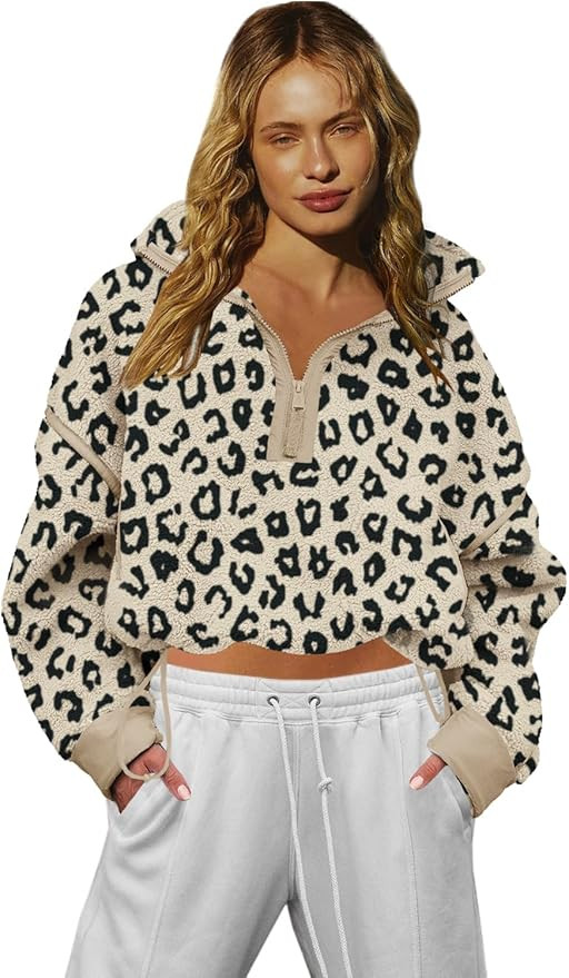 LAMISSCHE Half Zip Sweatshirt Women Oversized Sherpa Jacket V Neck Fleece Pullover Hoodie with Po... | Amazon (US)
