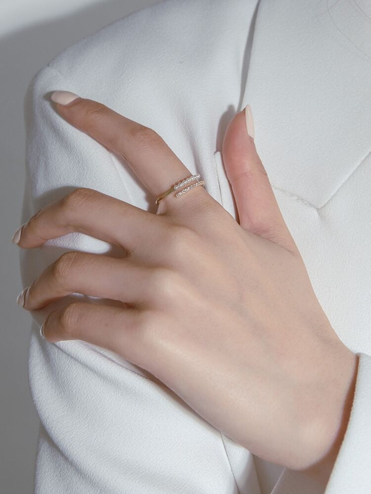 Rhinestone & Faux Pearl Decor Cuff Ring | SHEIN