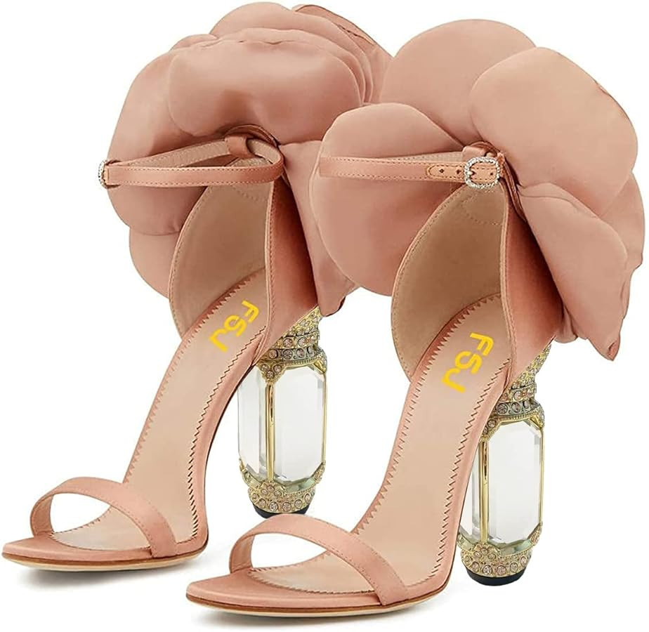 FSJ Women Open Toe Stylish Sandals Ankle Strap Chunky Block High Thick Heels Wedding Party Ballro... | Amazon (US)