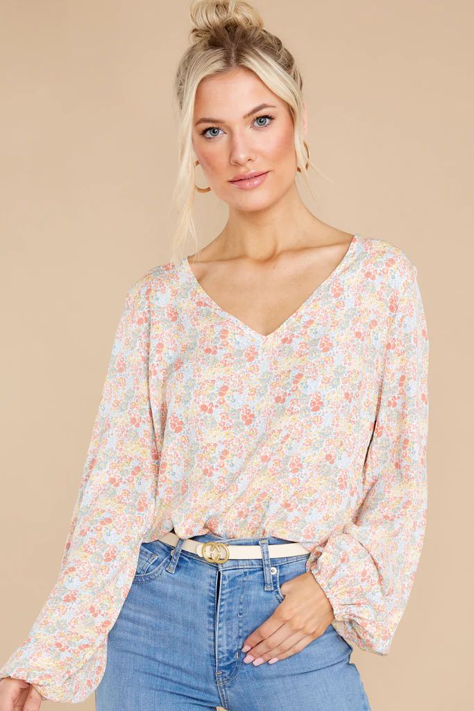 Pleasant Morning Peach Floral Print Bodysuit | Red Dress 