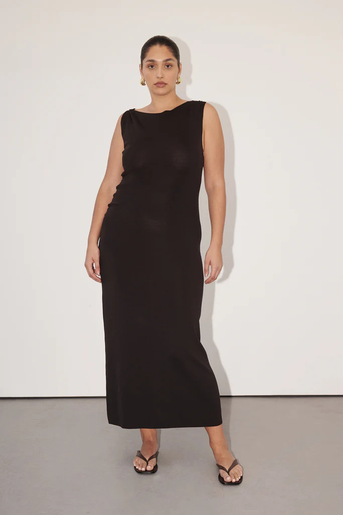 POPPY BITTER CHOC ASYM MIDI DRESS | DISSH