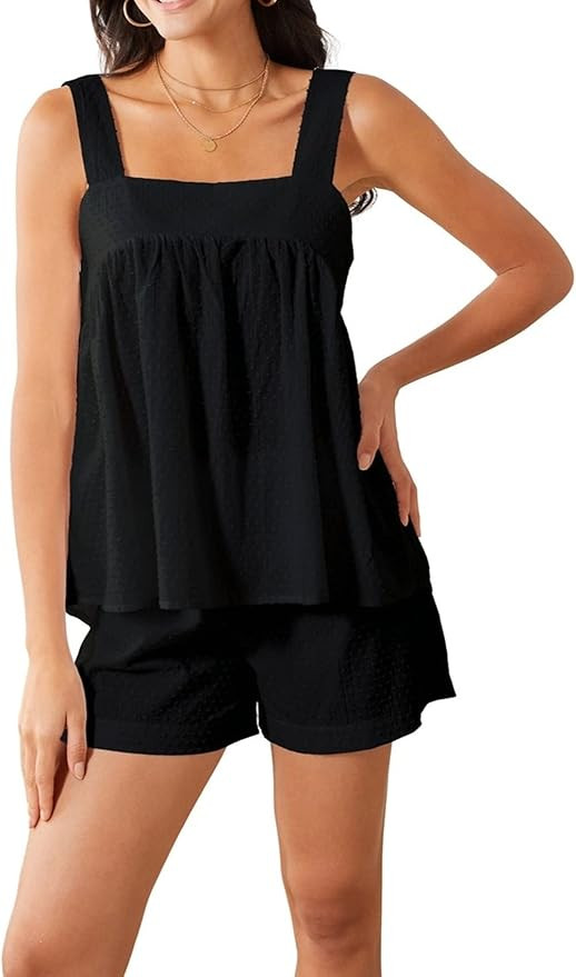 Sotimoon Women's Summer Pajama Sets 2 Piece Outfits Sleeveless Sleepwear Ruffle Trim Cotton Top a... | Amazon (US)