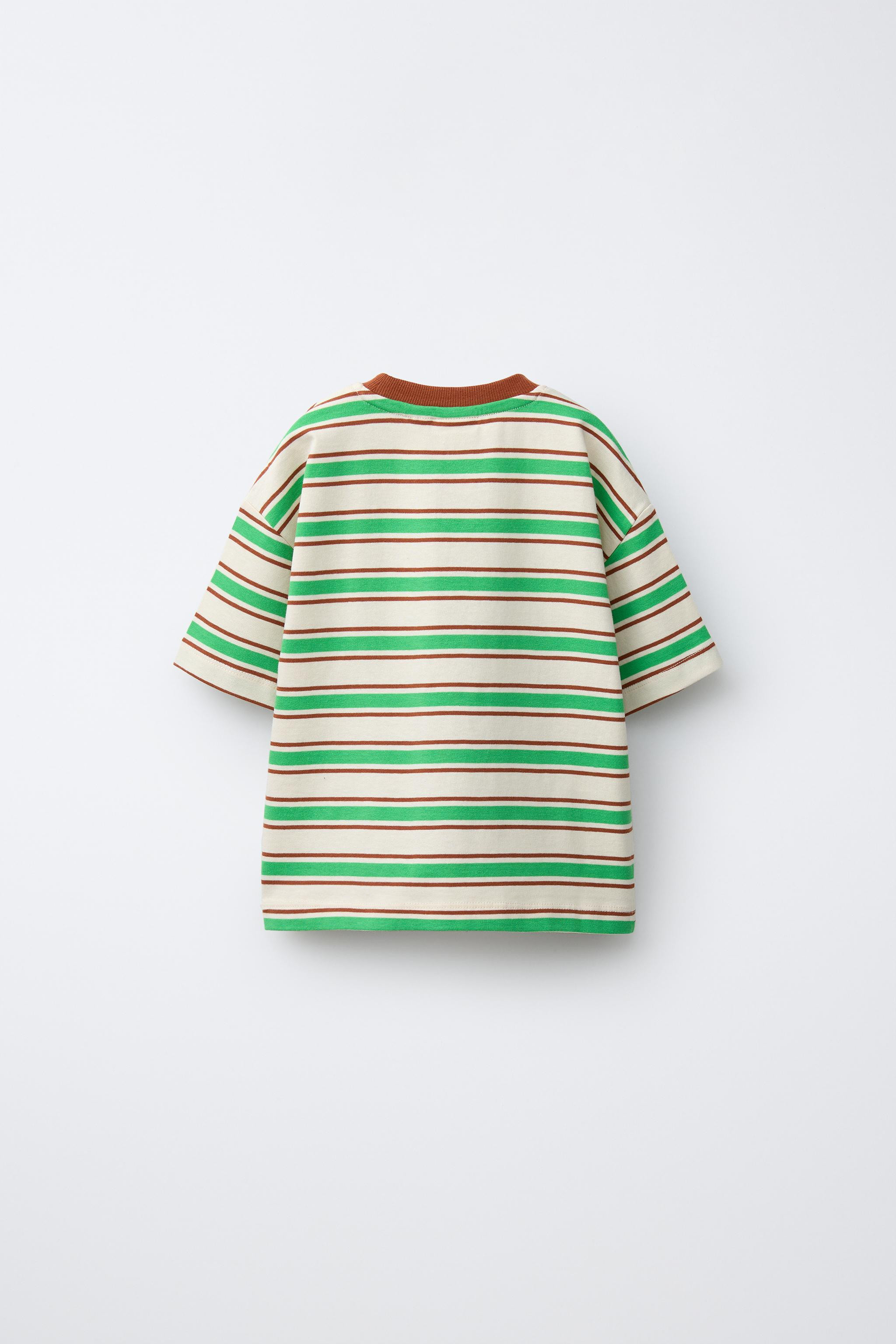 STRIPED T-SHIRT WITH EMBROIDERED LOGO | Zara UK