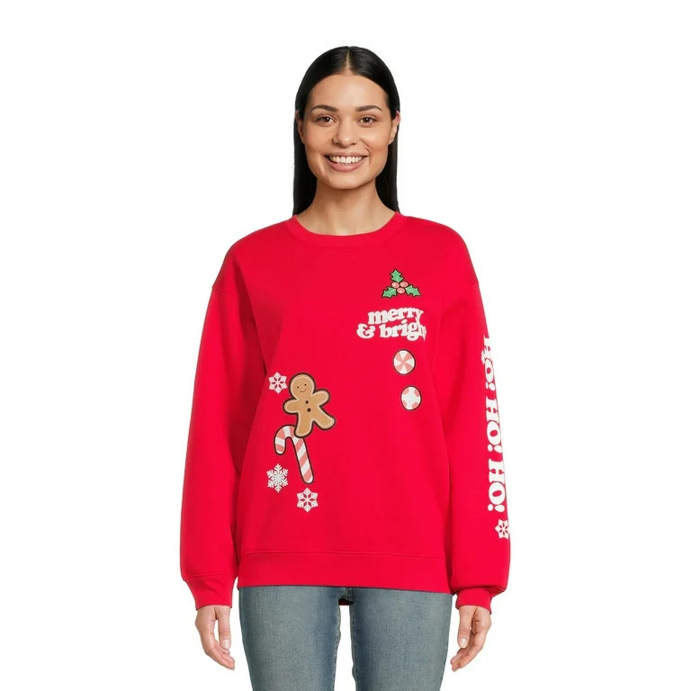 Christmas Juniors' Merry and Bright Juniors Fleece Sweatshirt, Sizes XS-XXXL | Walmart (US)