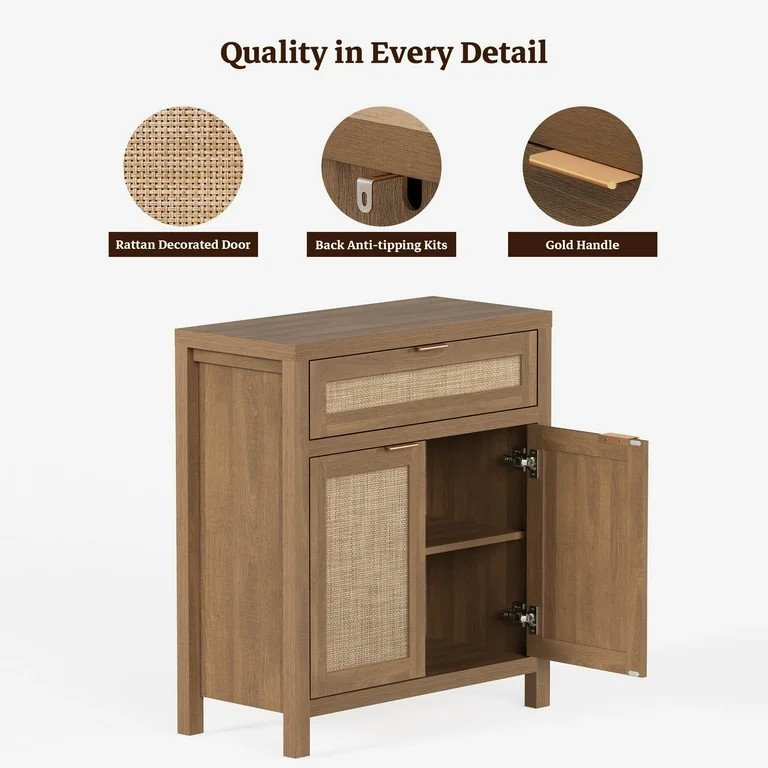 Surmoby Sideboard Buffet Cabinet Set of 2,Boho Storage Cabinets with Rattan Doors and Drawer,Farm... | Walmart (US)