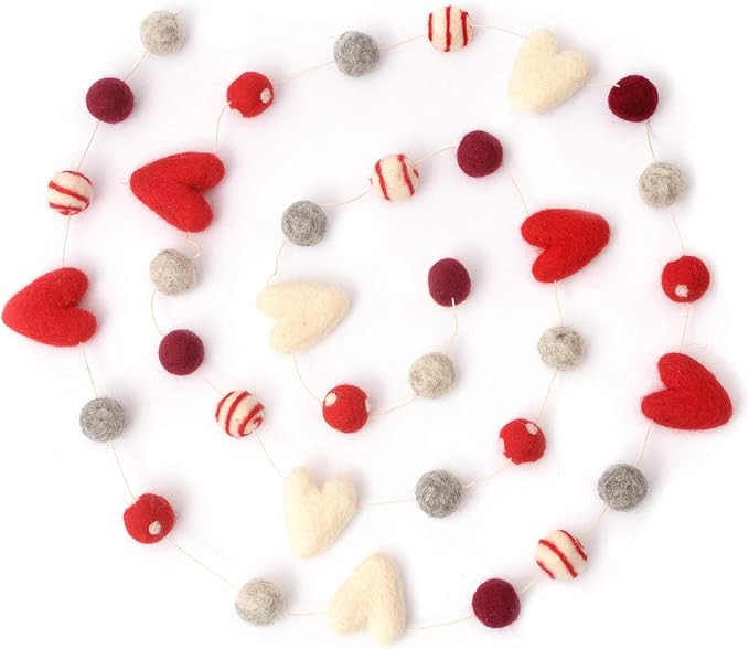 Glaciart One Valentine Felt Ball Garland with Swirl Balls - Handmade in Nepal Using New Zealand W... | Amazon (US)