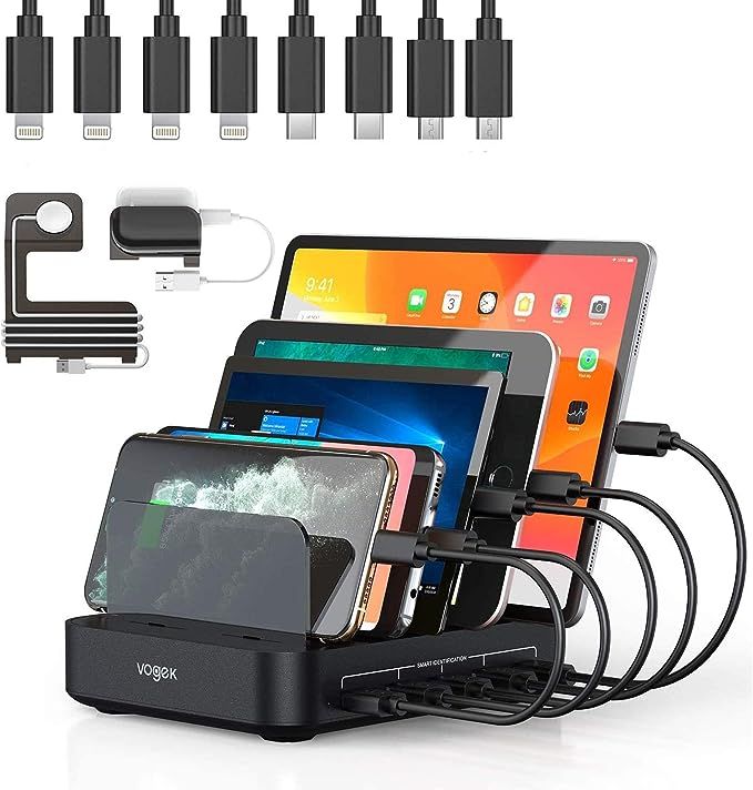 Charging Station, Vogek 50W 10A 5-Port USB Charging Station for Multiple Device with 8 Short Mixe... | Amazon (US)