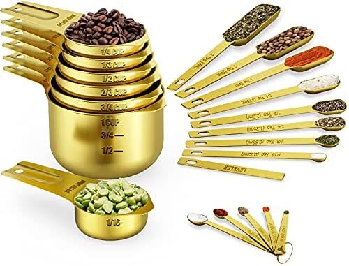 Wildone Gold Measuring Cups & Spoons Set of 21 - Includes 7 Stainless Steel Nesting Measuring Cup... | Amazon (US)