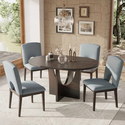 Solid Wood Extendable Dining Set with Upholstered Chairs and Removable Leaf for Versatile Use and Elegant Design | Wayfair North America