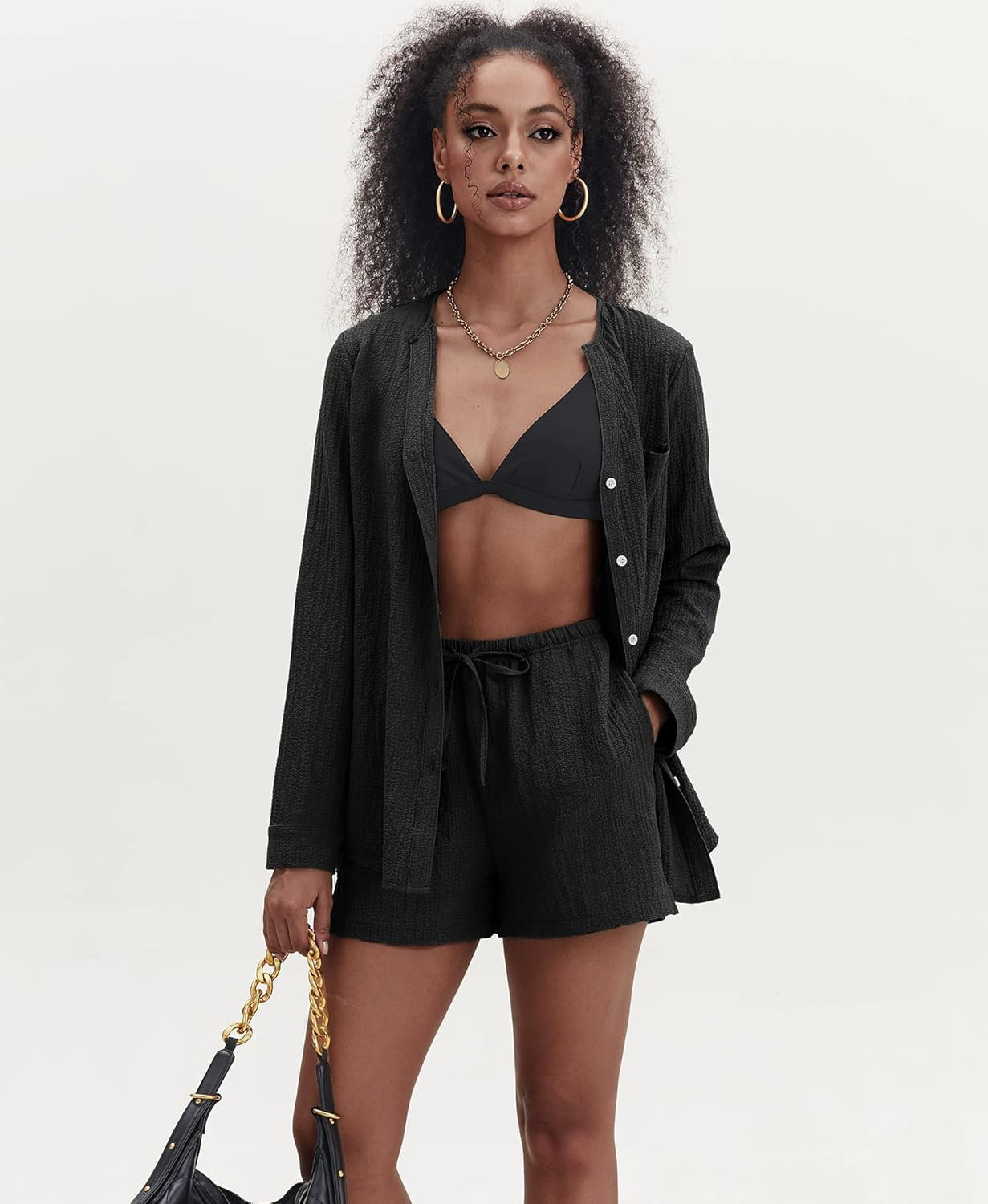 Ekouaer Women's Lounge Sets V Neck Button Down Shirt and Shorts 2 Piece Outfits Loungewear Pajama... | Amazon (US)