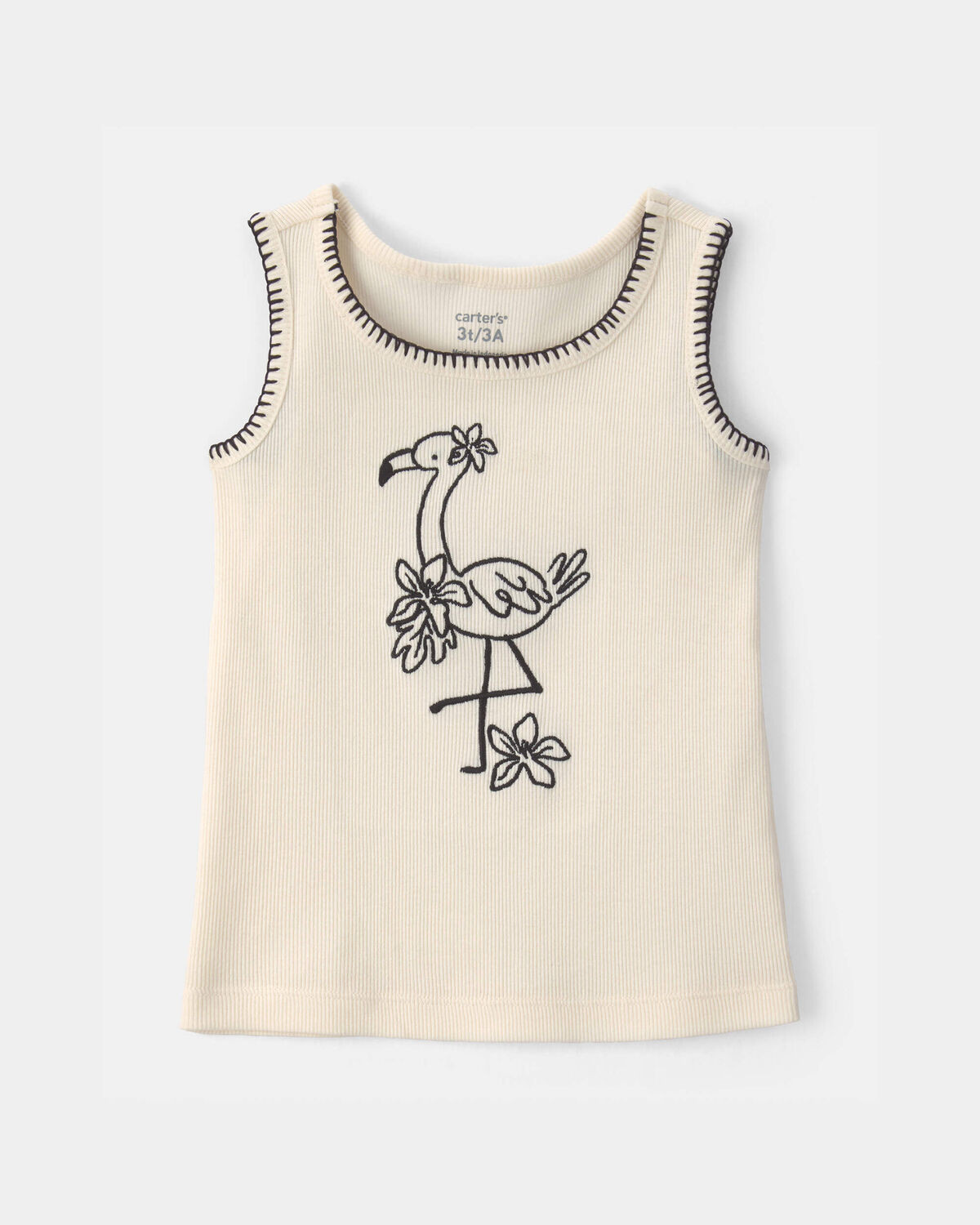 Toddler Girl Flamingo Embroidered Rib Tank Top - Ivory | Carter's Inc