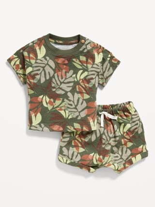 Unisex Buttoned-Shoulder Textured-Knit T-Shirt & Shorts Set for Baby | Old Navy (US)