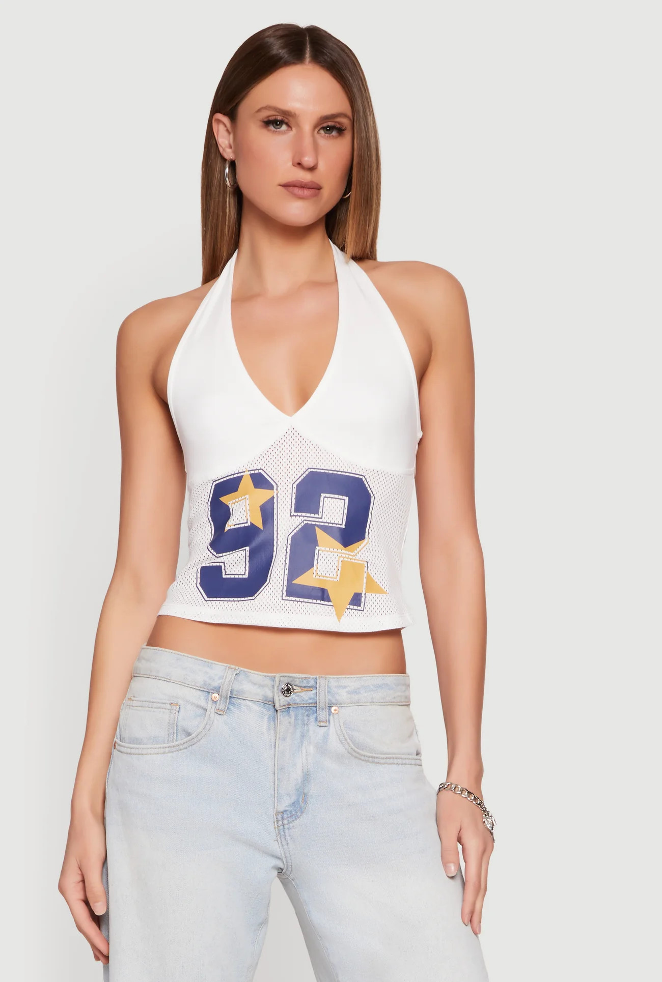 92 Jersey Mesh Detail Halter Top | Rainbow Shops