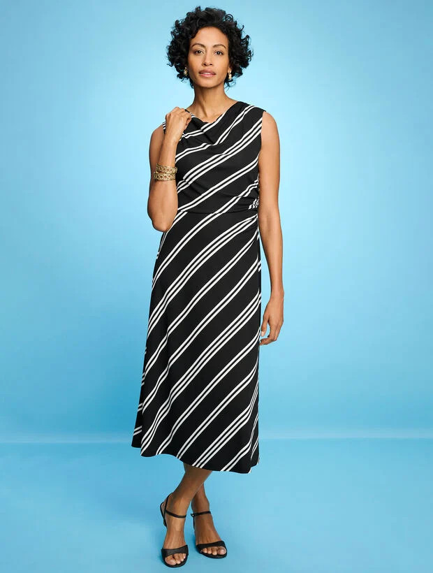 Jersey Fit-&-Flare Maxi Dress - Cliff Stripe | Talbots