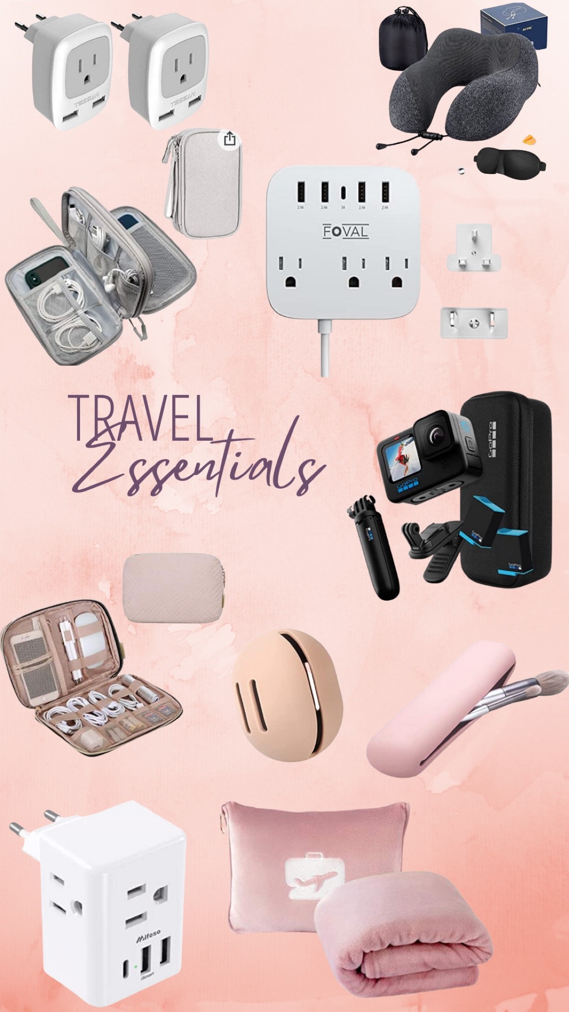 Travel essentials for international exploring. These are great for keeping track of all the places you have been as well as creating good storage that keeps things organized. Camera, international outlets, makeup covers, tech organizers, extrension cords

#LTKunder50 #LTKtravel #LTKhome
