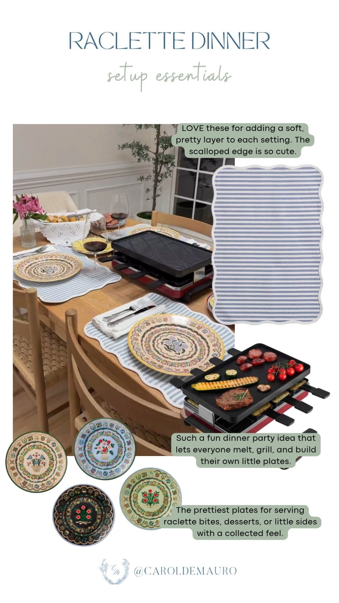 Raclette night is such a fun way to host! Everyone gets to grill, melt, and build their own little plates, and these scalloped placemats make the table so pretty.

raclette dinner, dinner party idea, tablescape, scalloped placemats, hosting essentials, grill night, fall dinner party, entertaining ideas

#LTKfoodie #LTKHome