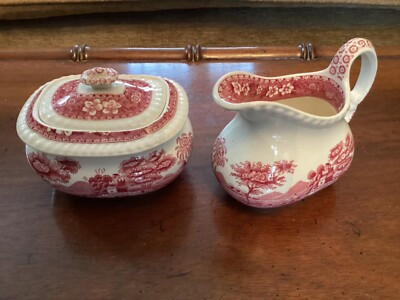 Copeland Spodes Tower Pink/Red Lidded Sugar Bowl and Creamer  | eBay | eBay US