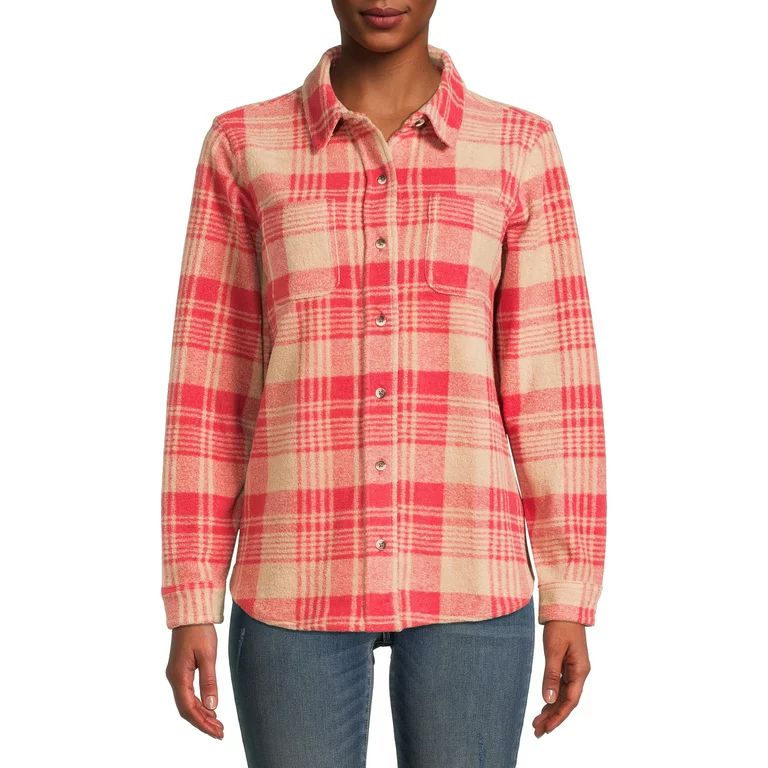 Time and Tru Women's Knit Cozy Button Front Shirt | Walmart (US)