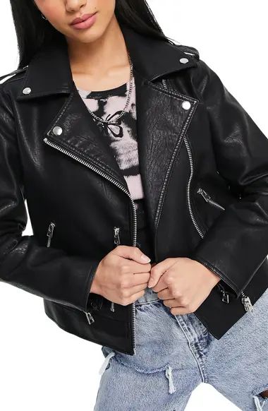 Topshop Faux Leather Moto Jacket (Petite) | Nordstrom