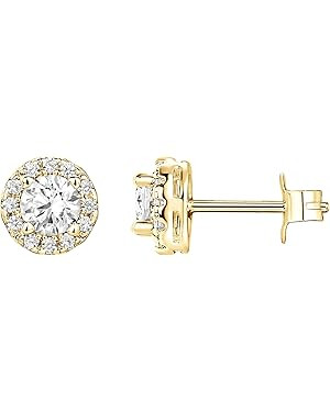 PAVOI 14K Gold Plated Sterling Silver Post Brilliant Round Faux Diamond Halo Earrings - Premium C... | Amazon (US)