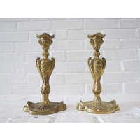 Art Nouveau Candlesticks Pair // Vintage Elegant Brass Candle Holders, Raised Floral Pattern Scroll, Victorian Antique Centerpiece Set Of 2 | Etsy (US)