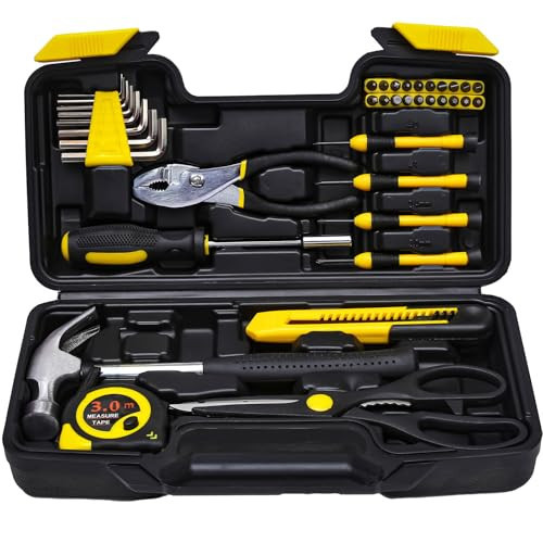 39 Piece Tool Set General Household Tool Kit - Basic Home Tool Set Small Hand Tool Kit with Plastic Toolbox Storage Case for Home Garage Office College Dormitory Use Yellow | Amazon (US)