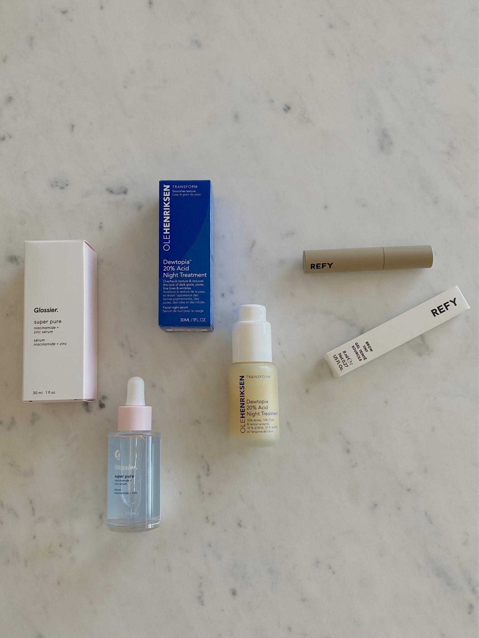 New daytime/nighttime serums I’m trying out and a brow product I purchased from the Sephora sale 

Glossier super pure niacinamide + zinc serum 
Olehenriksen dewtopia 20% acid night treatment 
Refy brow tint in ‘deep brown'

#LTKFind #LTKbeauty #LTKBeautySale