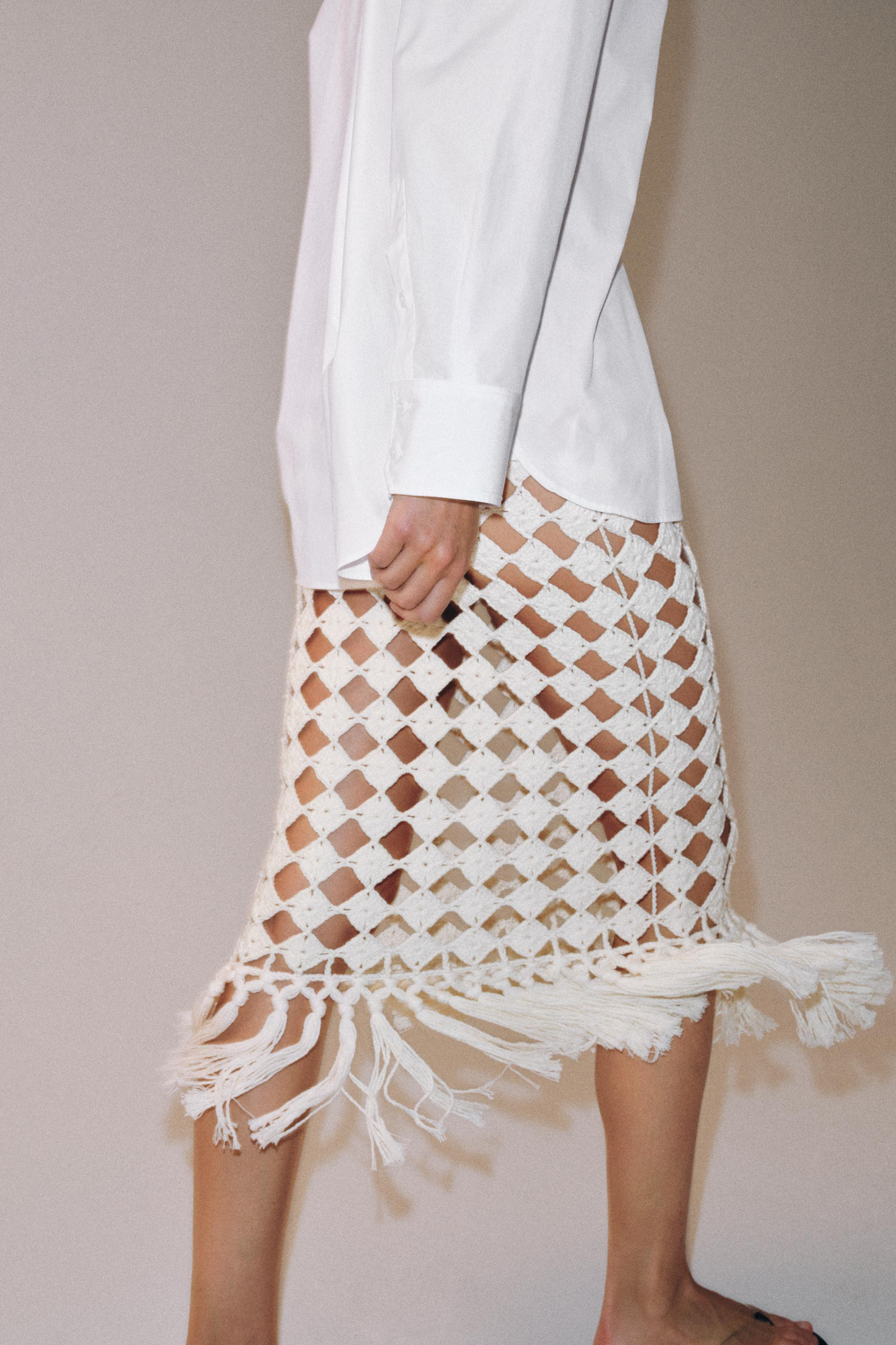 FRINGED CROCHET KNIT SKIRT | Zara UK