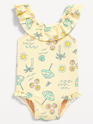Printed Ruffle-Trim One-Piece Swimsuit for Baby | Old Navy (US)