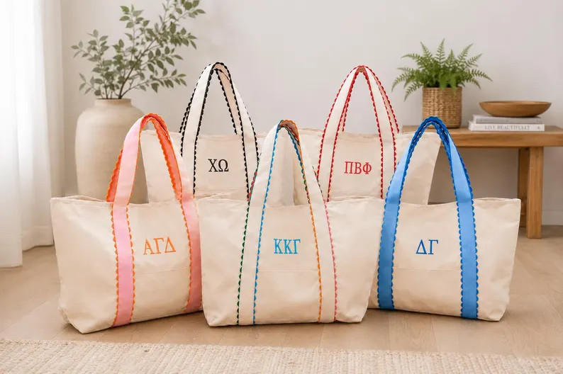 Personalized Greek Letter Canvas Tote Bag | Embroidered Sorority Big Little Gift | Etsy (Global)