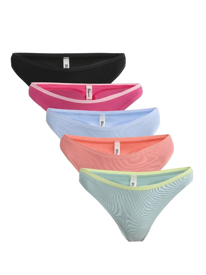 No Boundaries Cotton Thong Panties, 5-Pack, Women\u2019s and Women\u2019s Plus - Walmart.com | Walmart (US)
